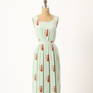 Anthropologie silk Maxi Dress with fire Ant Print